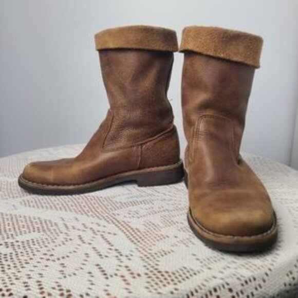 Roots Roll Over Top Tribal Brown Leather Slouch Boots Size W 7-7.5 Rubber Sole - Picture 1 of 1